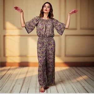 Anthropologie - Rags / Floral Boho Off Shoulder Bell Sleeve Jumpsuit NWT